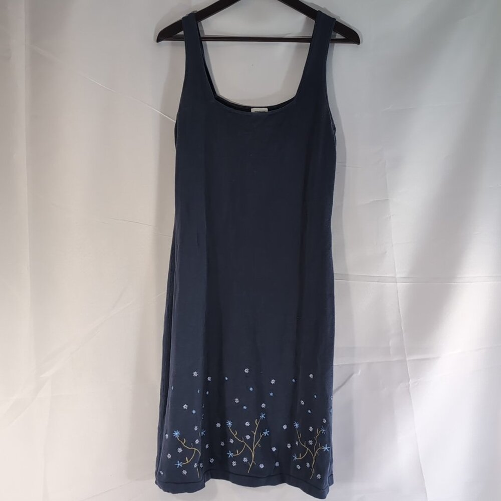 Jacob Navy Blue Knit Embroidered Floral Dress Tank Sleeveless Women L Large VTG